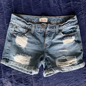 Distressed jean shorts